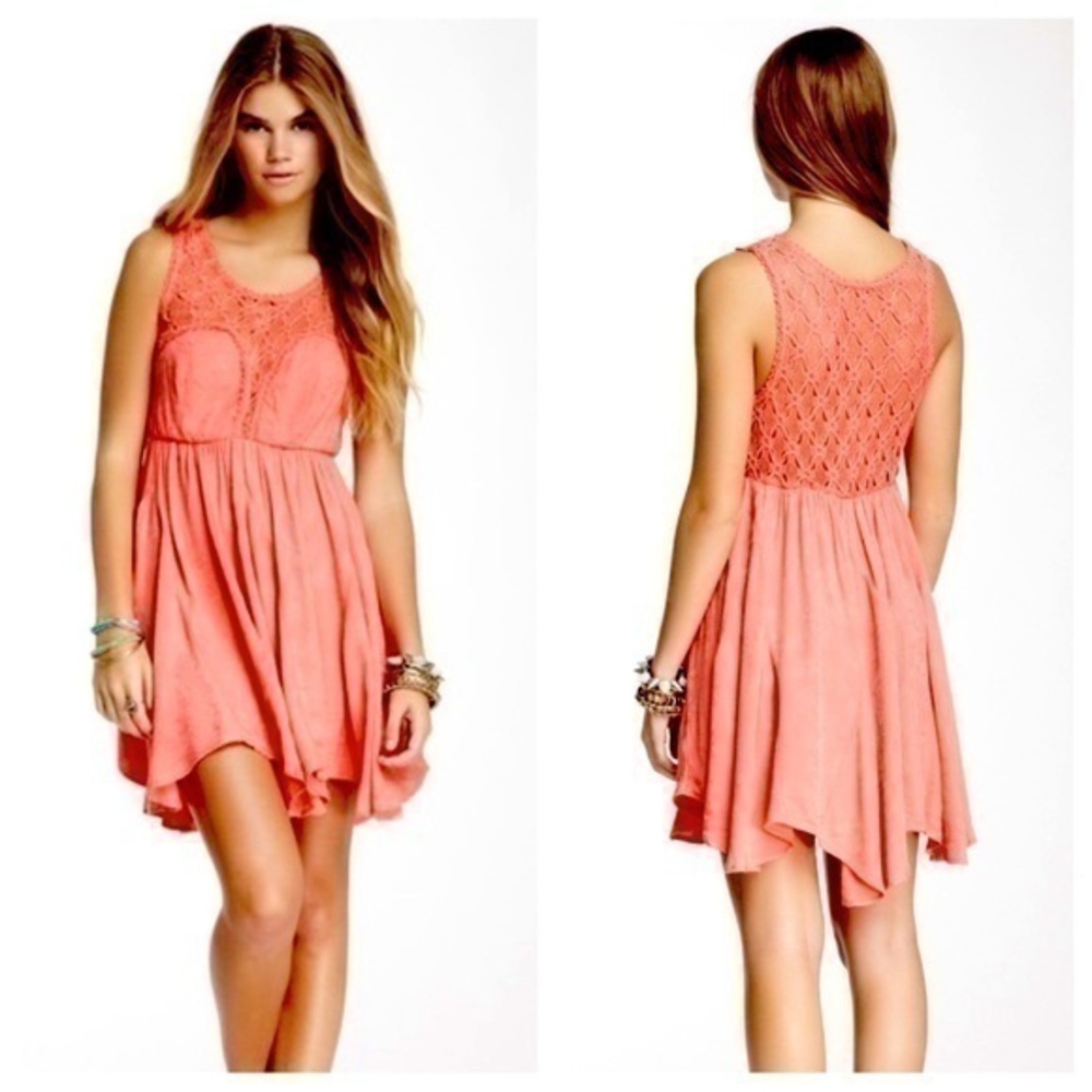 Free People Fiesta Dress Fit and Flare Coral